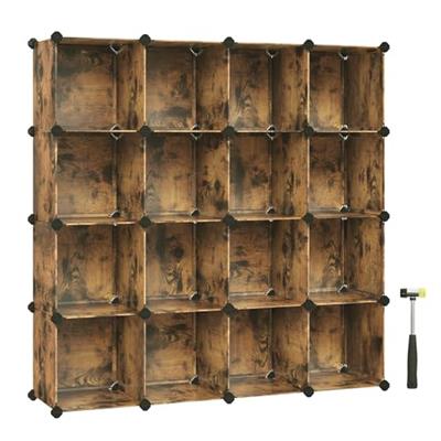 SONGMICS Cube Storage Set of 16 - Book Shelf, Closet Organizers and Storage, Room Organization, Bedroom Living Room, Rustic Brown ULPC442A01