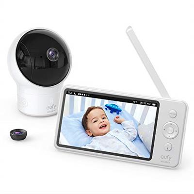 eufy Security Spaceview Video Baby Monitor E110 with Camera and Audio, Security Camera, 720p HD Resolution, Night Vision, 5 Display, 110° Wide-Angle