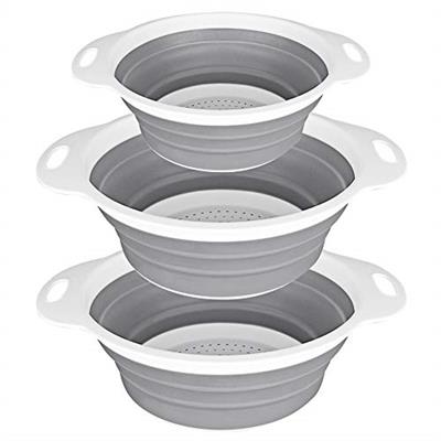 QiMH Collapsible Colander and Strainer Set of 3-2 PC 4 Quart(1 gal) and 1 PC 2 Quart(0.5 gal) - BPA Free & Dishwasher-safe Silicone Kitchen Foldable S