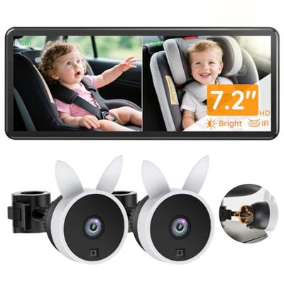 Babyvue BV3PRO 7.2 Dual Car Camera Baby Monitor, 1080P HD Split Screen, IR Night Vision, Double Car Camera for 2 Baby, Easy Setup for Carseat, Perfec