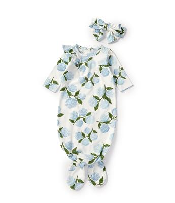 Mud Pie Baby Girls Newborn-3 Months Long-Sleeve Hydrangea-Printed Gown | Dillards