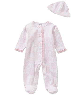 Little Me Baby Girls Preemie-9 Months Damask-Print Footed Coverall & Hat Set | Dillards