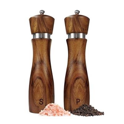 2 Pack Salt and Pepper Grinder Set, Acacia Wood Salt Shaker with Ceramic/Stainless Steel Core, Modern and Elegant Wooden Salt and Pepper Set