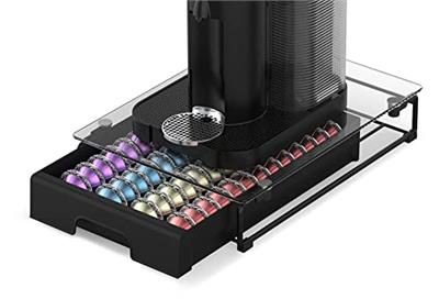 EVERIE Crystal Tempered Glass Organizer Drawer Holder Compatible with Nespresso Vertuo Capsules, Compatible with 40 Big or 52 Small Vertuoline Pods, 1