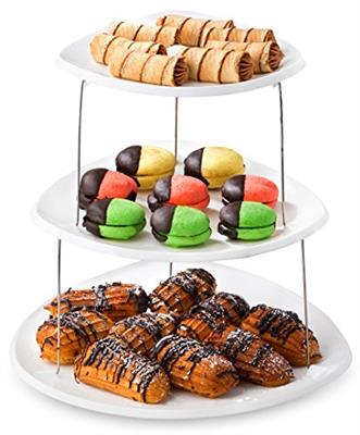 Masirs Collapsible 3-Tier Party Tray: Decorative Design Folds for Minimal Storage. an Elegant Serving Tray for Sandwiches, Cake, Sliced Cheese, and De