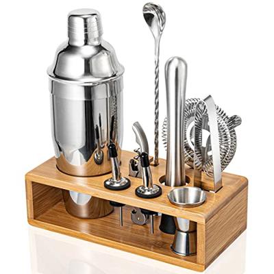 Cocktail Shaker Set, 18/8 Food-Grade Stainless Steel Mixology Bartender Kit 10-Piece Bar Tools with Stylish Bamboo Stand - Rust-Proof & Dishwasher Saf