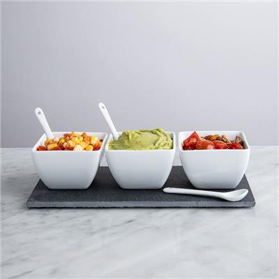 KSP Slate Porcelain Bowls with Tray & Spoons - Set of 7