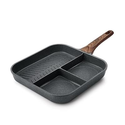 SENSARTE Nonstick Divided Grill Pan for Stove Tops, 3-Section Versatile Breakfast Grilling Pan, Durable Square Grill Skillet, Steak Griddle Pan, PFOA,