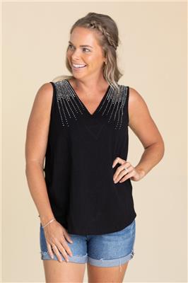 Black V-Neck Line Rhinestone Detail Knit Tank · Filly Flair