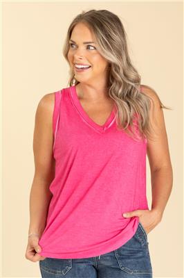 Washed V-Neck Raw Hem Knit Tanks · Filly Flair