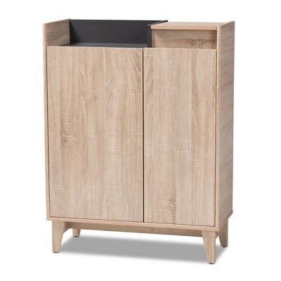 Fella Two-tone Oak And Entryway Shoe Cabinet With Lift Top Storage Compartment Brown - Baxton Studio : Target
