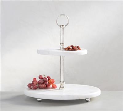 White Marble Pewter Tiered Stand | Pottery Barn