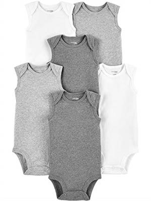 Simple Joys by Carters Unisex Babies Sleeveless Bodysuit, Pack of 6, White/Light Grey Heather/Medium Grey Heather, 3-6 Months