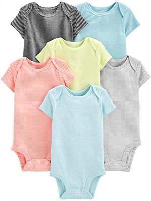 Simple Joys by Carters Unisex Babies Short-Sleeve Bodysuit, Pack of 6, Stripe, 3-6 Months