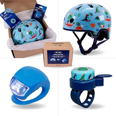 Micro Scooters | Safety Accessory Gift Set | Helmet, Light and Bell | Cycling & Scooter Accessories | Boys & Girls | Dino Print