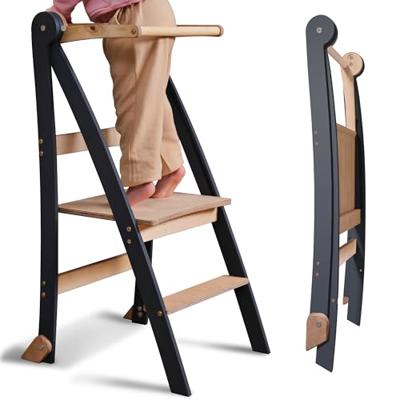 Wooden Montessori Foldable Toddler Tower – Space-Saving Step Stool for Children with Anti-Tip Protection, Stool for Children, Foldable Kids Step Stoo