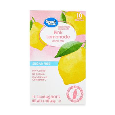 Great Value Sugar-Free Pink Lemonade Drink Mix, 0.14 oz, 10 Count - Walmart.com