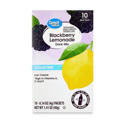 Great Value Antioxidant Sugar-Free Blackberry Lemonade Drink Mix, 1.41 oz, 10 Count - Walmart.com