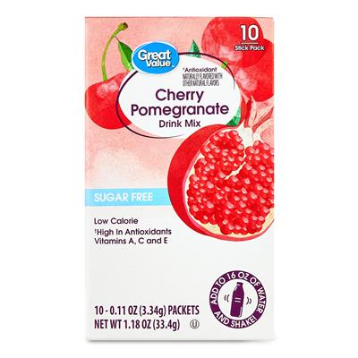 Great Value Sugar-Free Cherry Pomegranate Antioxidant Powdered Drink Mix, 0.11 oz, 10 Packets - Walmart.com