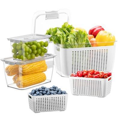 LUXEAR Fresh Container, 3PACK Produce Saver Container BPA Free Fridge Organizer for Vegetable Fruit and Salad Partitioned Food Storage Container with
