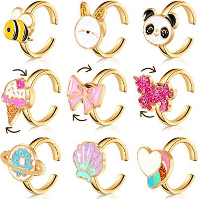 Sureio 9 Pcs Fidget Anxiety Rings Rotatable Open Ring Set Cute Colorful Spinner Rings for Anxiety Stackable Rotating Calming Worry Adjustable for Wome