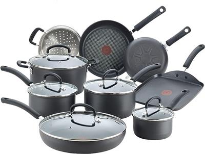 Amazon.com: T-fal Ultimate Hard Anodized Nonstick Cookware Set 14 Piece, Oven Broiler Safe 400F, Lid Safe 350F, Kitchen Cooking Set w/ Fry Pans, Sauce