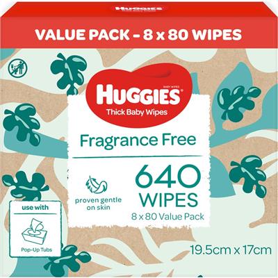 Huggies Thick Baby Wipes Fragrance Free 640 pack | BIG W