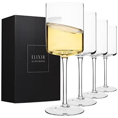 Square Wine Glasses Set of 4 - Crystal Wine Glasses 14oz in Gift Packaging - Large Red Wine Glass on Long Stem - Unique Modern Shape - Lead-Free - For