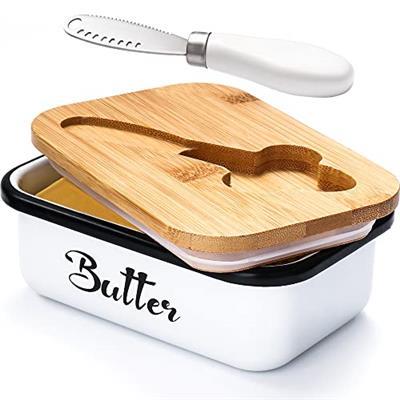 Butter Dish, Butter Dish with Lid for Countertop, AISBUGUR Metal Butter Keeper with Stainless Steel Multipurpose Butter Knife, Large Butter Container