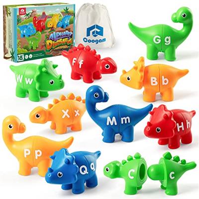 Coogam Matching Letters Fine Motor Toy, 26 PCS Double-Sided ABC Dinosaur Alphabet Match Game with Uppercase Lowercase, Preschool Educational Montessor