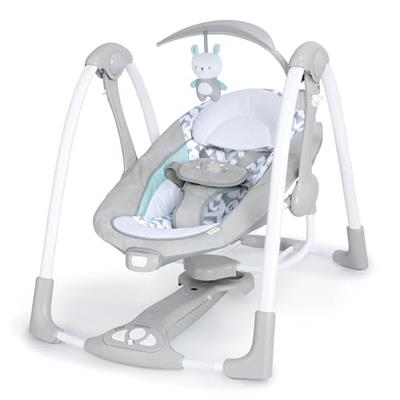 Ingenuity ConvertMe 2-in-1 Compact Portable Automatic Baby Swing & Infant Seat, Battery-Powered Vibrations, Nature Sounds, 0-9 Months 6-20 lbs (Raylan