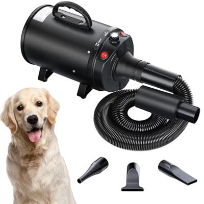 Epetlover Dog Hair Dryer 3.2HP/2400W Household Pet Grooming Blower, Speed-Adjustable Cat Dryer with Heater, 3 Different Nozzles, Black