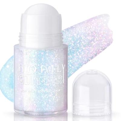 HOSAILY Roll-on Holographic Body Glitter Gel for Face Hair, Chameleon Color Changing Glitter Gel Under Light, Chunky Mermaid Sequins Festival Party Ra
