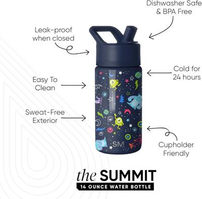 Amazon.com: Simple Modern Kids Summit Water Bottle with Straw Lid | Disney Pixar Monsters Inc 14oz Stainless Steel Cup Insulated Tumbler for Boys, Sch