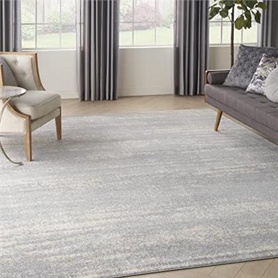 Nourison Essentials Indoor/Outdoor Solid Abstract Grey/Beige 8 x 10 Area Rug, Easy Cleaning, Non Shedding, Bed Room, Living Room, Dining Room, Backy