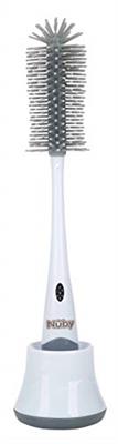 Nuby Baby Bottle Cleaning Brush. 2 in 1 Bottle and Teat Cleaning Brush with Hygiene Stand, White