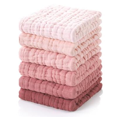 Looxii Muslin Baby Washcloths 6 Pack, 100% Cotton Baby Wash Cloths for Baby Face Body, 12x12 Inches Large Soft Absorbent Face Towels for Newborns Grad