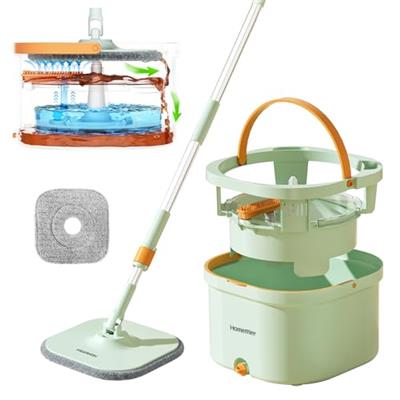 HoMettler Square Mop and Bucket Mini Flat Spin Microfiber Mop Clean&Dirty Water Separation Mop System with Detachable Reusable Mop Pad Replacement for