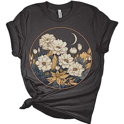 GyftWear Womens Floral Shirts Wildflower Vintage Graphic Tees Spring Short Sleeve Cottagecore T Shirts Bella Summer Tops Dark Grey Heather