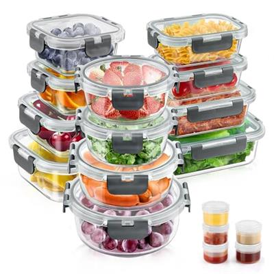 34pcs Glass Food Storage Containers with Lids Set, Airtight Glass Meal Prep Containers (17 Containers & 17 Lids),Leak Proof Lunch Containers BPA-Free,