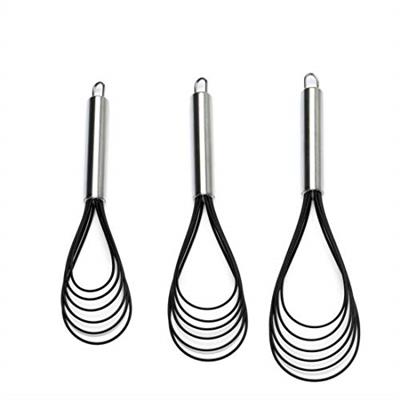 Flat Whisk Set,Stainless Steel 3 Pack 10+11+12 Premium Sturdy-6 Silicone Heads Non Stick Wires Whisk for Blending Beating Stirring Kitchen Cooki