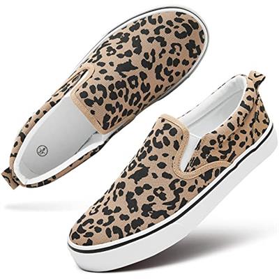 Womens Slip on Shoes Canvas Sneakers Loafers Non Slip Shoes Low Top Casual Low Cut Shoes (Leopard, US8.5)…
