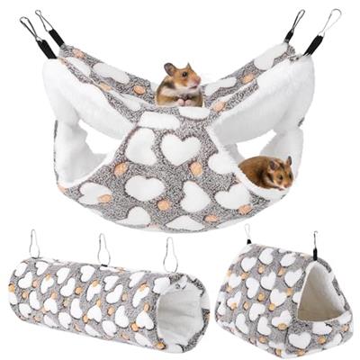 Tiibot 3 Pieces Small Pet Cage Accessories Small Pet Cage Hammock Hanging Tunnel and Bed Hideout Set Guinea Pig Cage Bedding Hanging Bed Cage and Hide