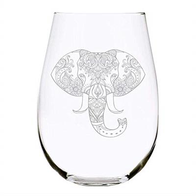 C & M Personal Gifts Elephant Stemless Wine Glass 17 Ounces, Laser Engraved, Crystal, Lead-free