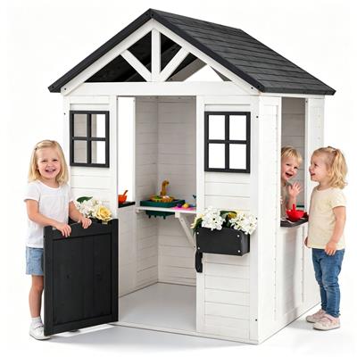 Kids Outdoor Playhouse with Sink Spruce Wooden Cottage with Half Door-