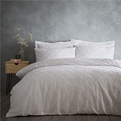 Astra White Textured Floral Duvet Cover and Pillowcase Set | Dunelm