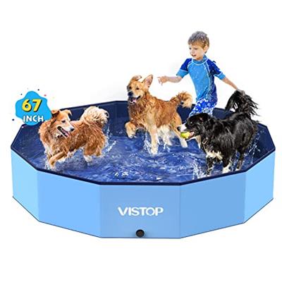 VISTOP Extra Large Foldable Dog Pool XXL, Hard Plastic Shell Portable Swimming Pool for Dogs Cats and Kids Pet Puppy Bathing Tub Collapsible Kiddie Po