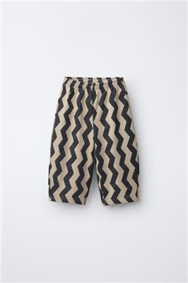 Wave Print Balloon Plush Trousers - Age 3 - Black/Sand | Zara