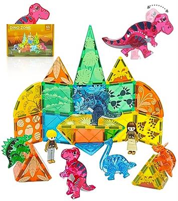 Asago Magnetic Tiles Dinosaurs Magnet Building Blocks Toys for Kids Ages 3-5 4-8 8-12 Creative Animals Educational Stack Tile Construction for Boys Gi