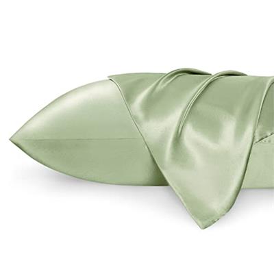 Bedsure Satin Pillowcase Standard Set of 2 - Sage Green Silky Pillow Cases for Hair and Skin 20x26 Inches, Pillow Covers with Envelope Closure, Simila
